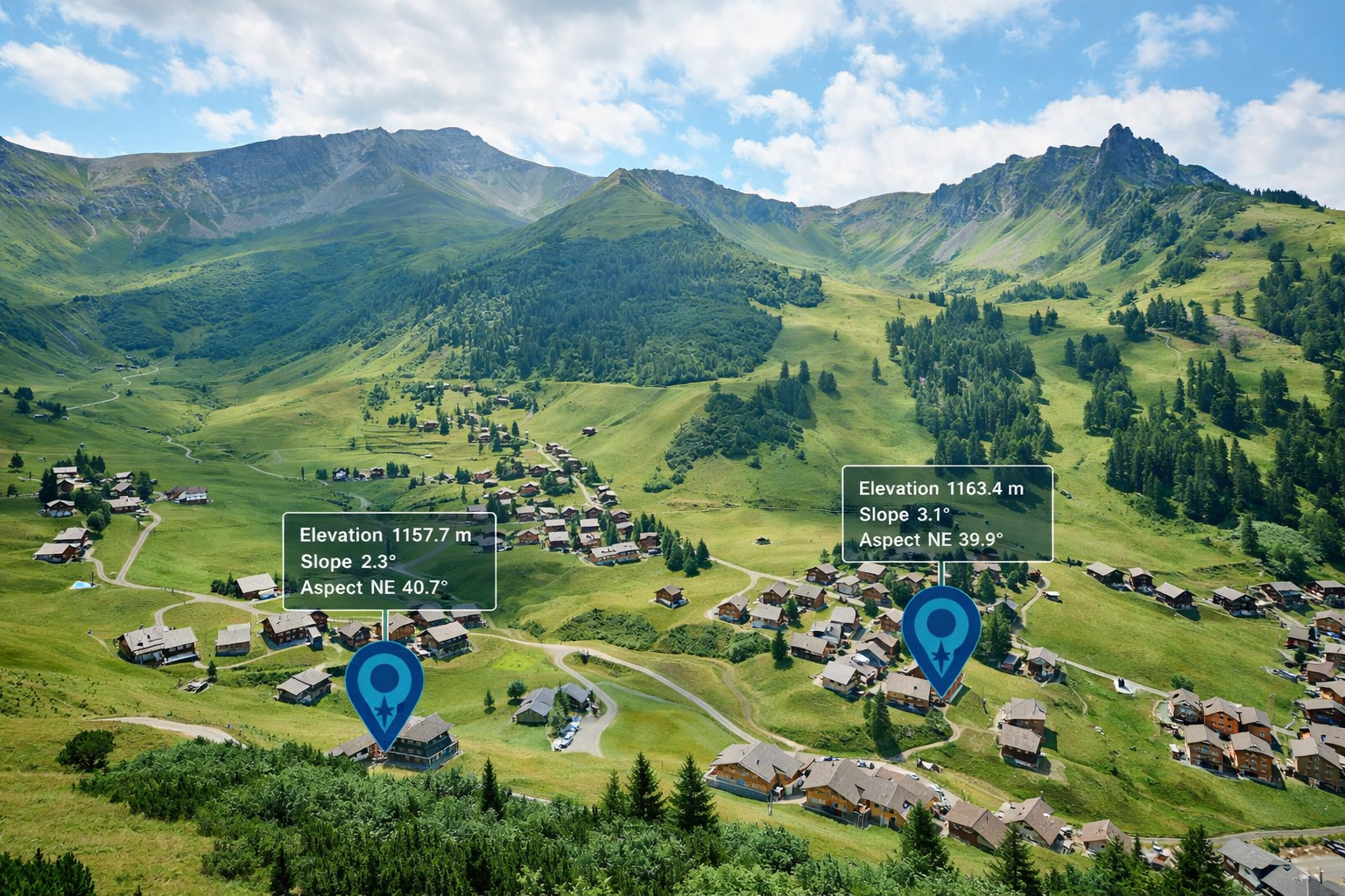 Terrain intelligence with elevation, slope, and aspect data